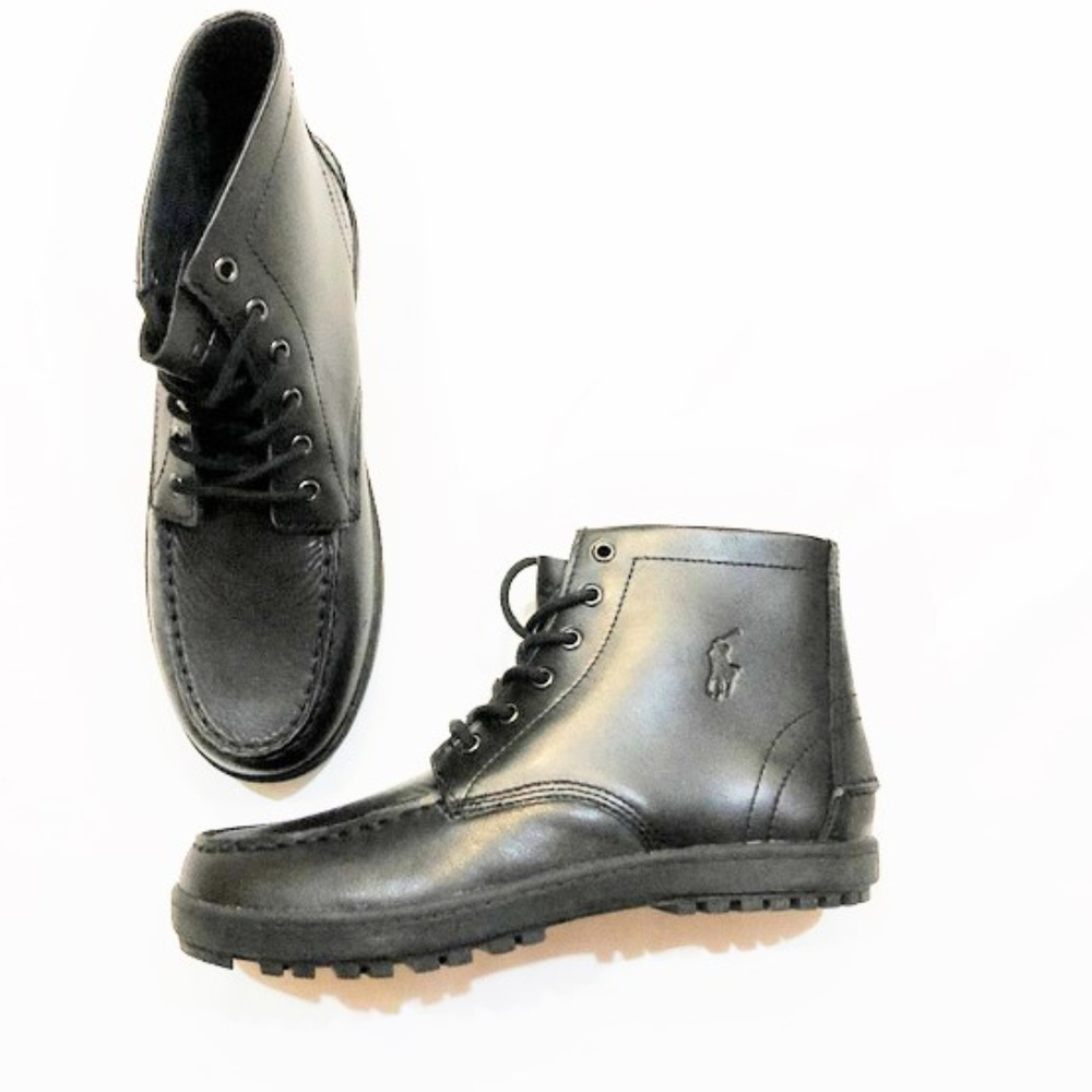 Boots boys new size 7M black Polo Ralph Lauren leather upper textile lining